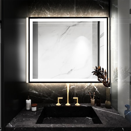 Chery Industrial LED Bathroom Vanity Mirror for Wall, Backlit + Front-Lighted, Dimmable 36x28 L001B7090